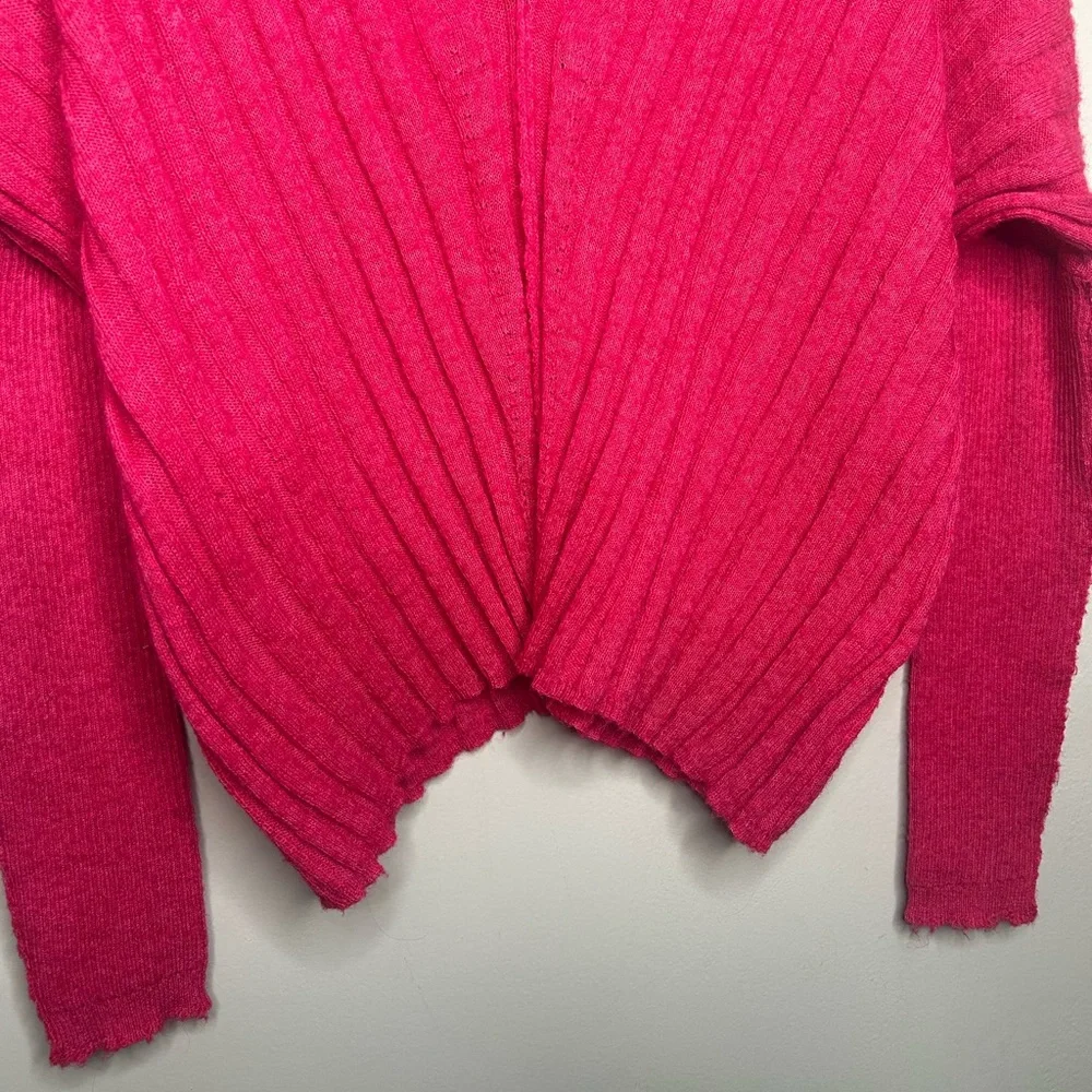 Anthropologie Pilcro Ribbed Light Wool Knit Sweater Pullover V-Neck Hot Pink S